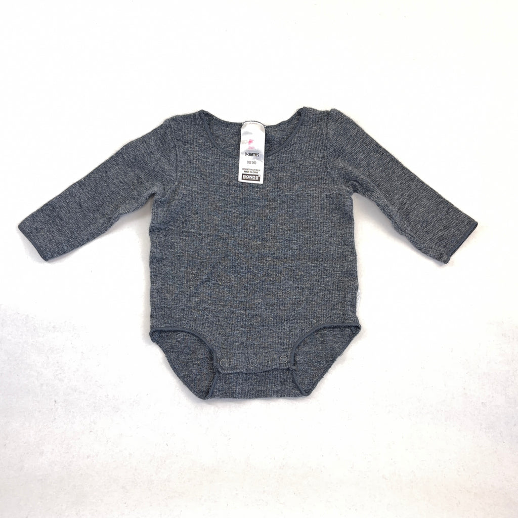 Bonds Grey Rib Bodysuit - 0-3 Months | 000