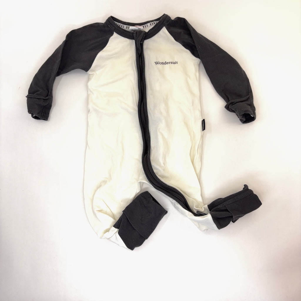 Bonds Wondersuit Long Sleeve White & Grey Block - 3-6 Months | 00