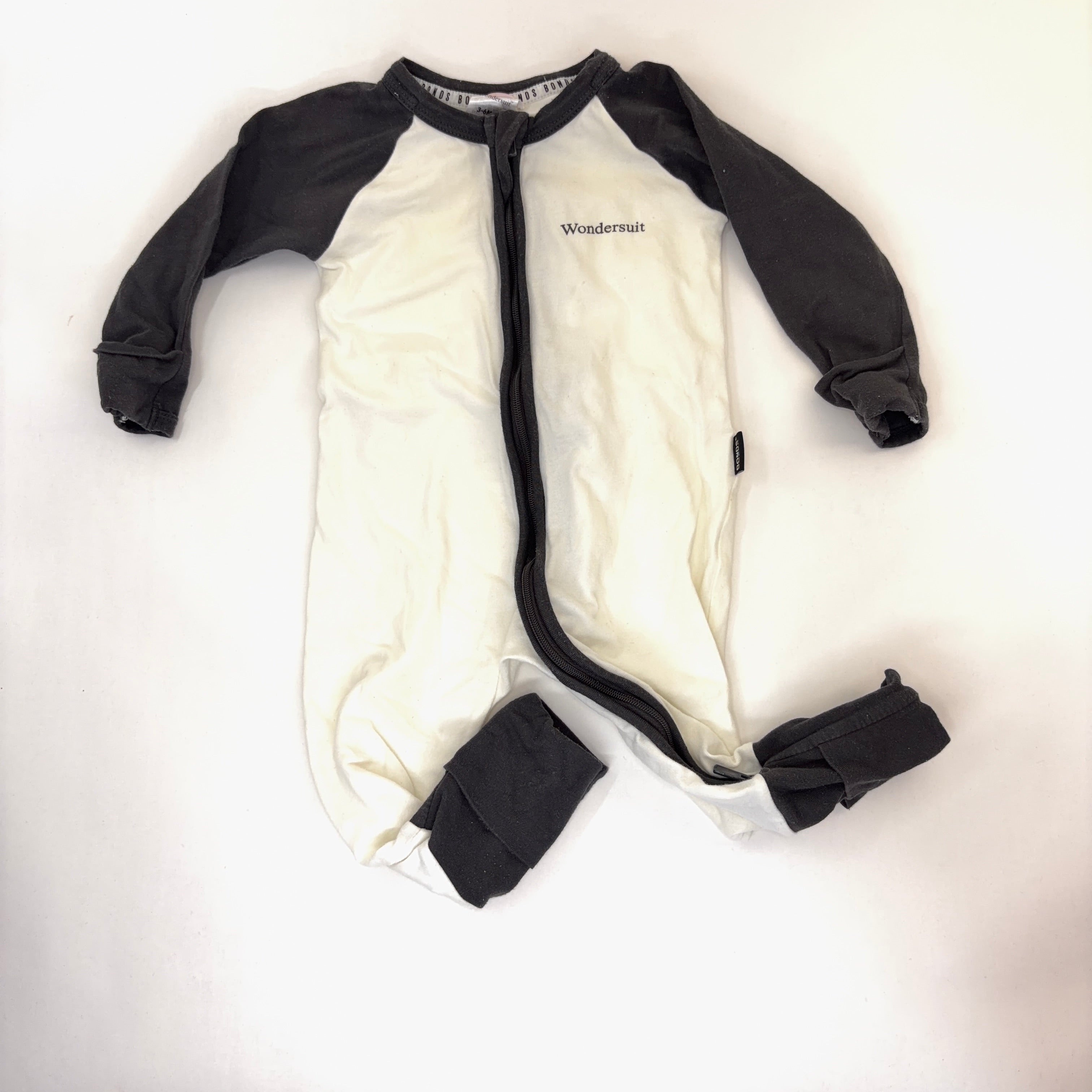Bonds Wondersuit Long Sleeve White & Grey Block - 3-6 Months | 00