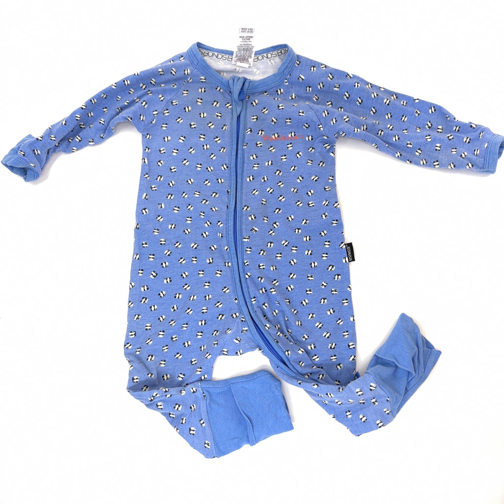 Bonds Wondersuit Long Sleeve Blue with Hashes - 3-6 Months | 00