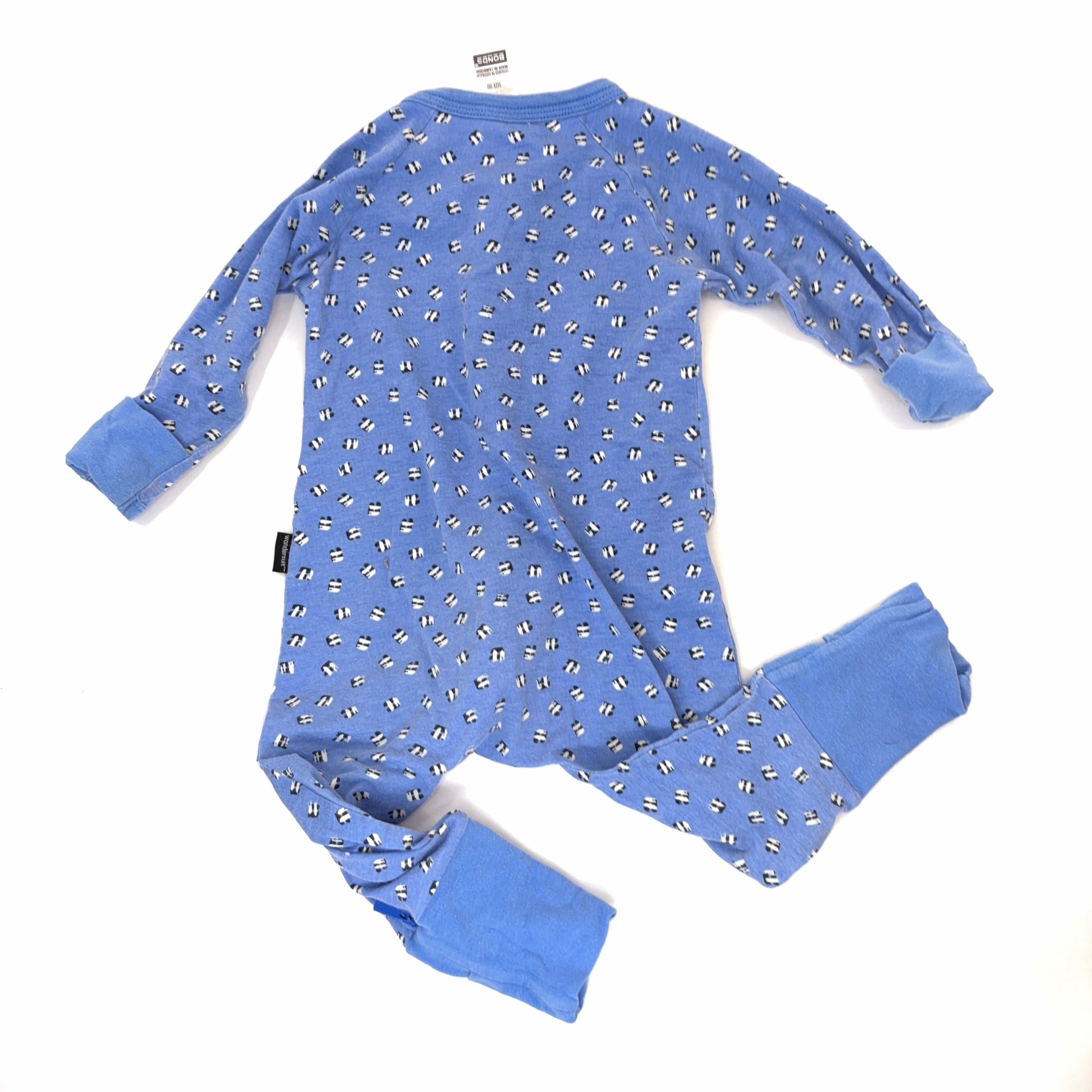 Bonds Wondersuit Long Sleeve Blue with Hashes - 3-6 Months | 00