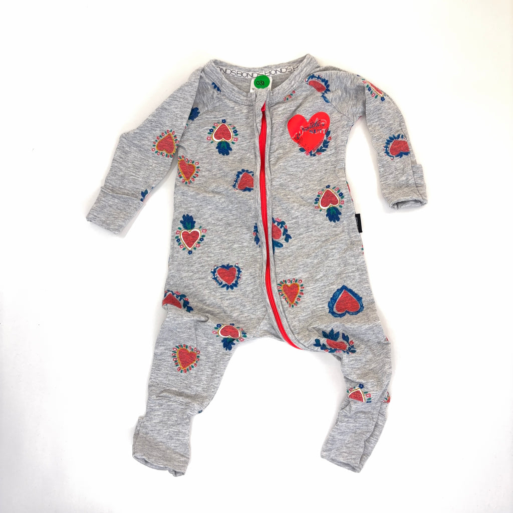 Bonds Wondersuit Long Sleeve Hearts - 0-3 Months | 000