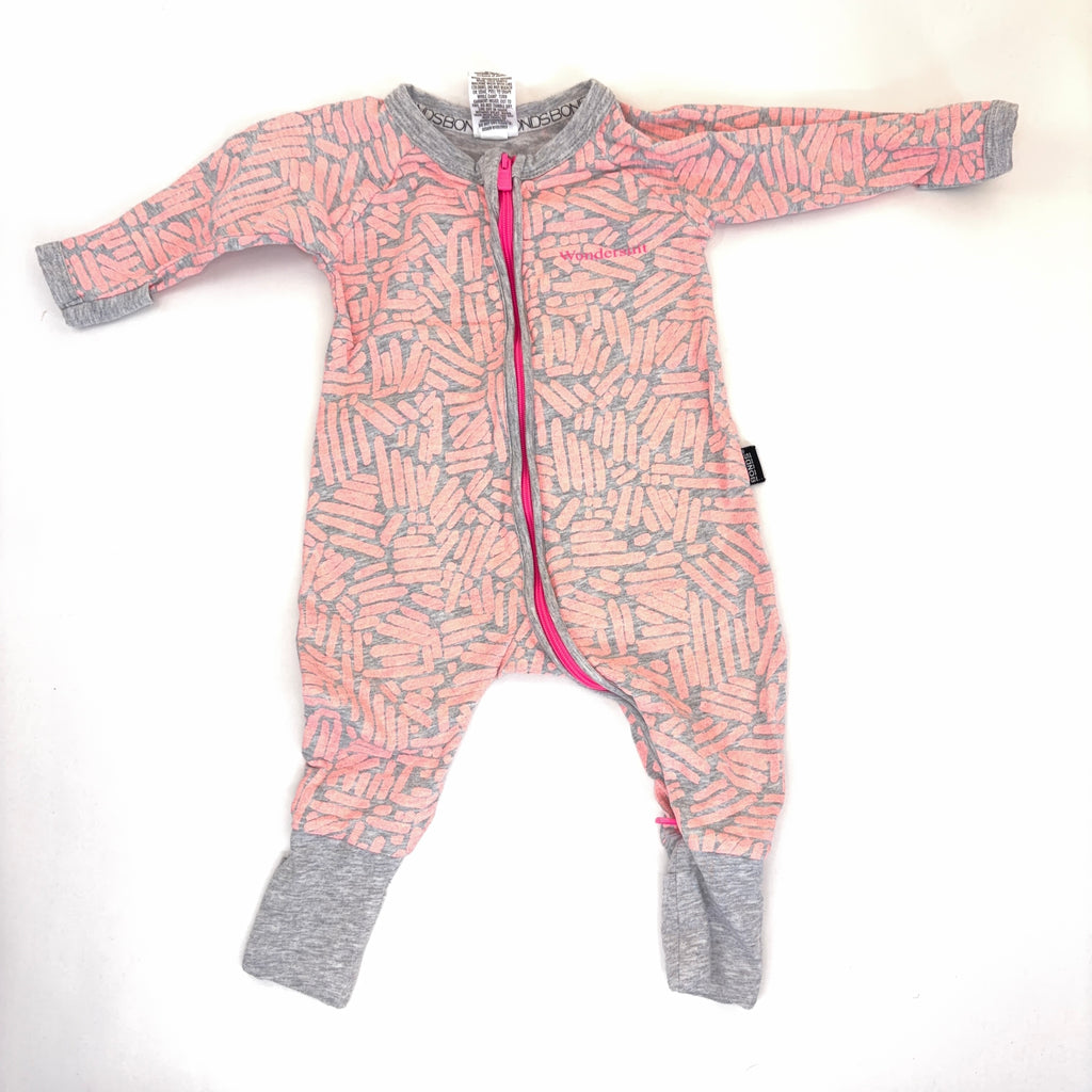 Bonds Wondersuit Long Sleeve Pink Lines - 0-3 Months | 000