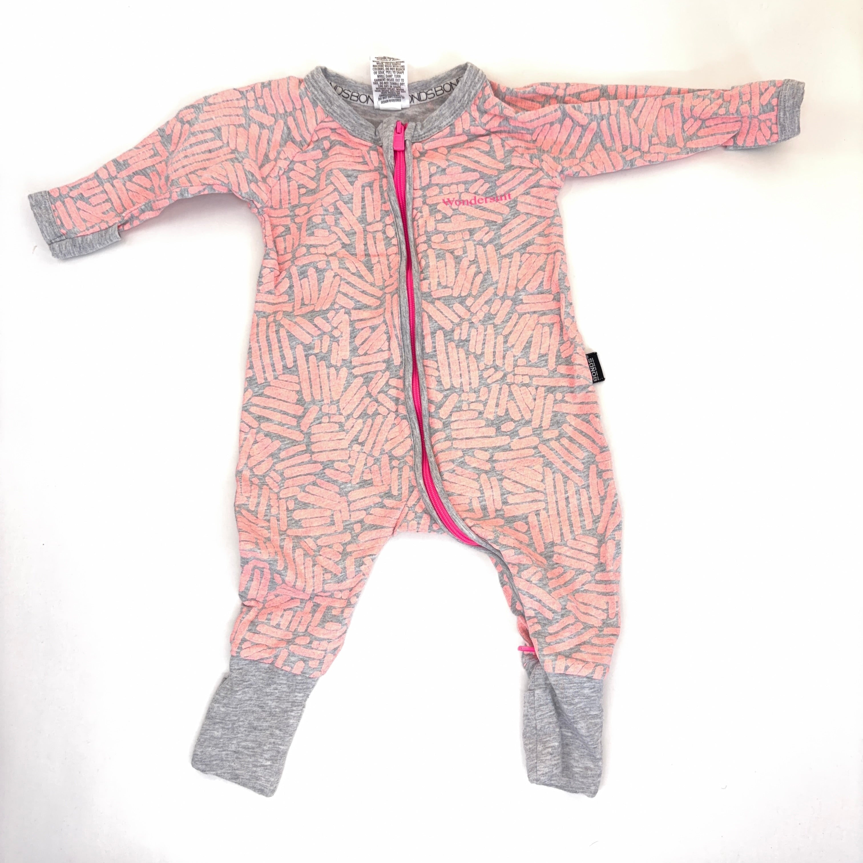 Bonds Wondersuit Long Sleeve Pink Lines - 0-3 Months | 000