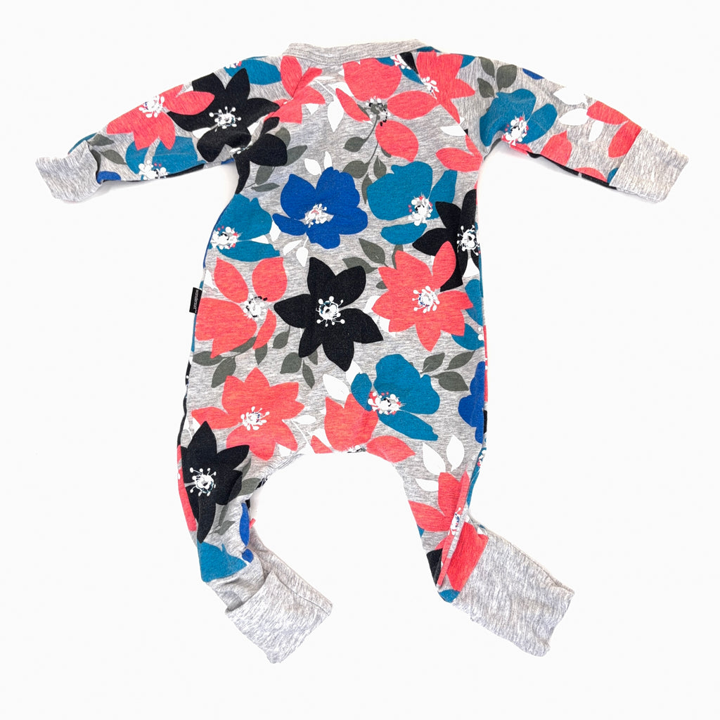 Bonds Wondersuit Long Sleeve Grey & Flowers - 0-3 Months | 000